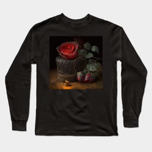 Vintage red rose with black lace on a hat Long Sleeve T-Shirt